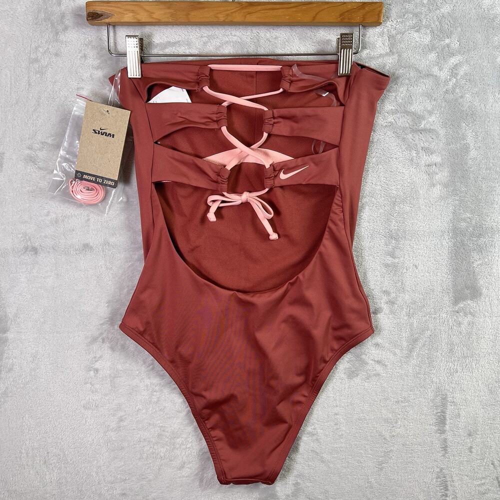 Nike Women's One Piece Swimsuit in Rust and Pink - Picture 1 of 12